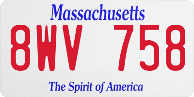 MA license plate 8WV758