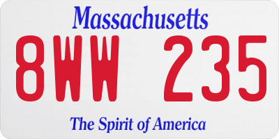 MA license plate 8WW235