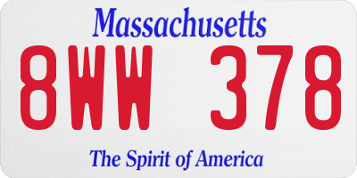 MA license plate 8WW378