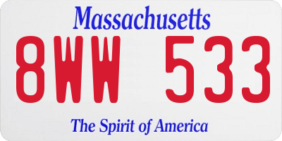 MA license plate 8WW533