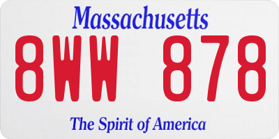 MA license plate 8WW878