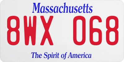 MA license plate 8WX068