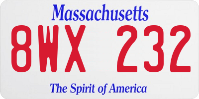 MA license plate 8WX232