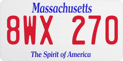 MA license plate 8WX270