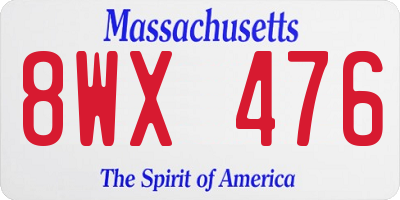 MA license plate 8WX476