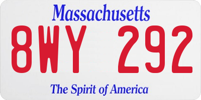 MA license plate 8WY292