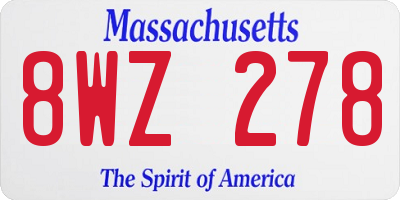 MA license plate 8WZ278