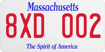 MA license plate 8XD002