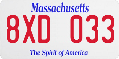 MA license plate 8XD033