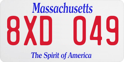 MA license plate 8XD049