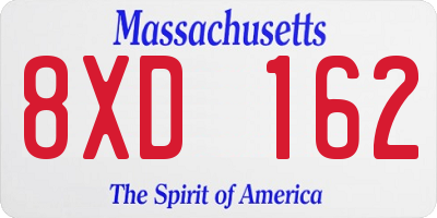 MA license plate 8XD162