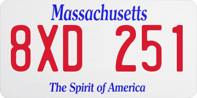 MA license plate 8XD251