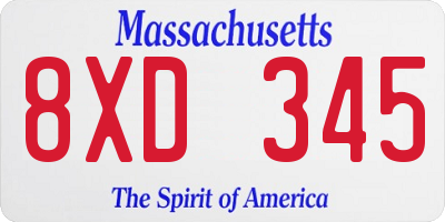 MA license plate 8XD345