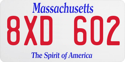 MA license plate 8XD602