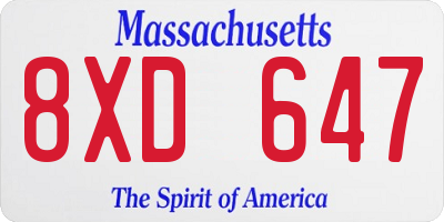 MA license plate 8XD647