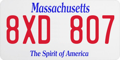 MA license plate 8XD807