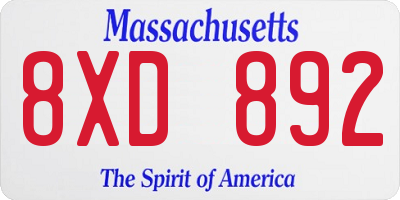 MA license plate 8XD892