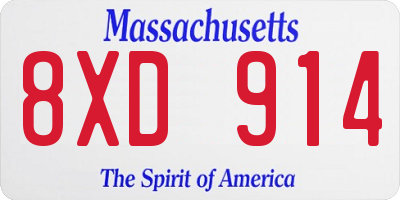 MA license plate 8XD914