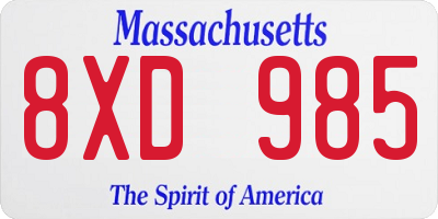 MA license plate 8XD985