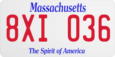MA license plate 8XI036