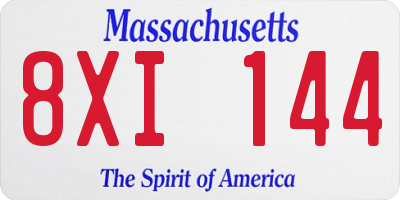 MA license plate 8XI144