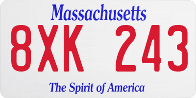 MA license plate 8XK243