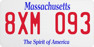 MA license plate 8XM093