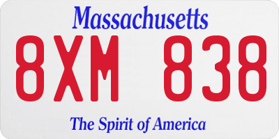 MA license plate 8XM838