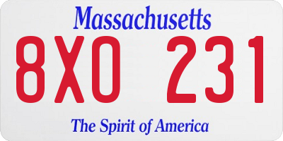 MA license plate 8XO231