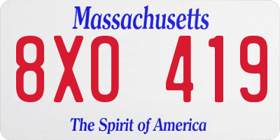 MA license plate 8XO419
