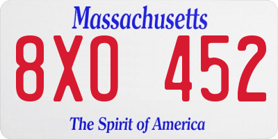MA license plate 8XO452