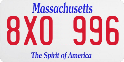 MA license plate 8XO996