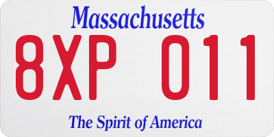 MA license plate 8XP011