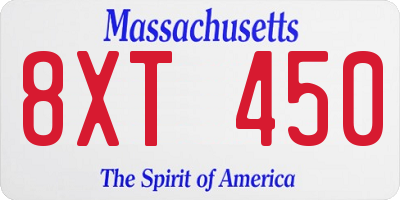MA license plate 8XT450