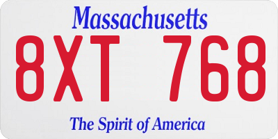 MA license plate 8XT768