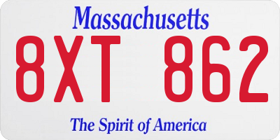 MA license plate 8XT862
