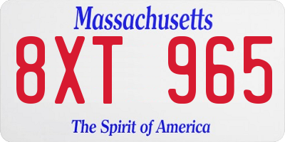 MA license plate 8XT965