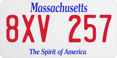 MA license plate 8XV257