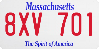MA license plate 8XV701