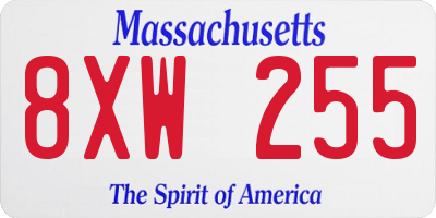 MA license plate 8XW255