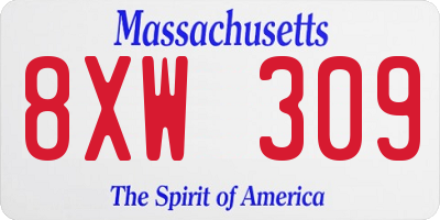 MA license plate 8XW309