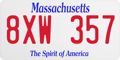MA license plate 8XW357