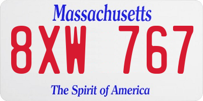 MA license plate 8XW767
