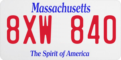 MA license plate 8XW840