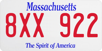 MA license plate 8XX922