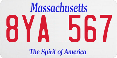MA license plate 8YA567