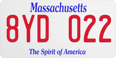 MA license plate 8YD022