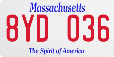 MA license plate 8YD036