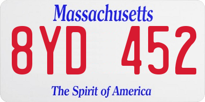 MA license plate 8YD452