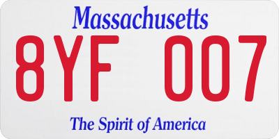MA license plate 8YF007